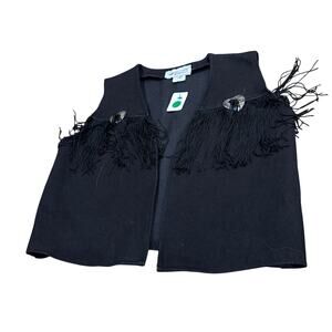 Vintage Western Express Black Vest Silver Accent Size Small Tassels Fringe